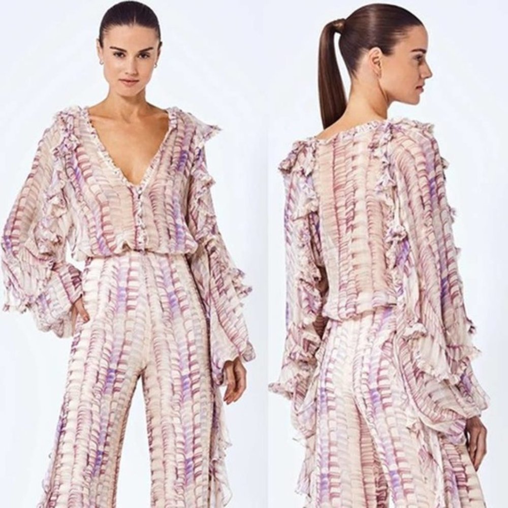 Alexis Samel Ruffle Wisteria Button Down V-Neck Top Women's Multi Size: XS NWOT